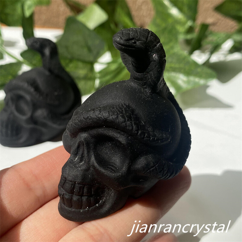 2″ Natura Obsidian Snake Skull Carved Crystal Quartz Skull Reiki Healing 1pc