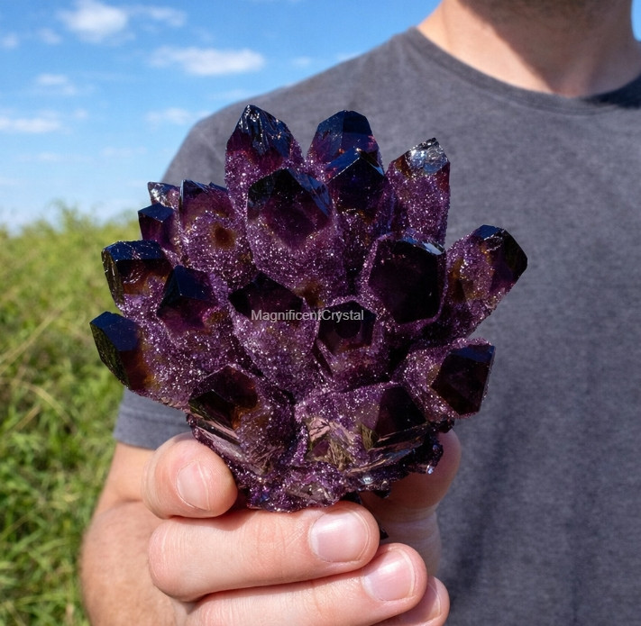 2lb+Large Dark Purple Amethyst Geode Cluster Natural Quartz Crystal Healing Deco