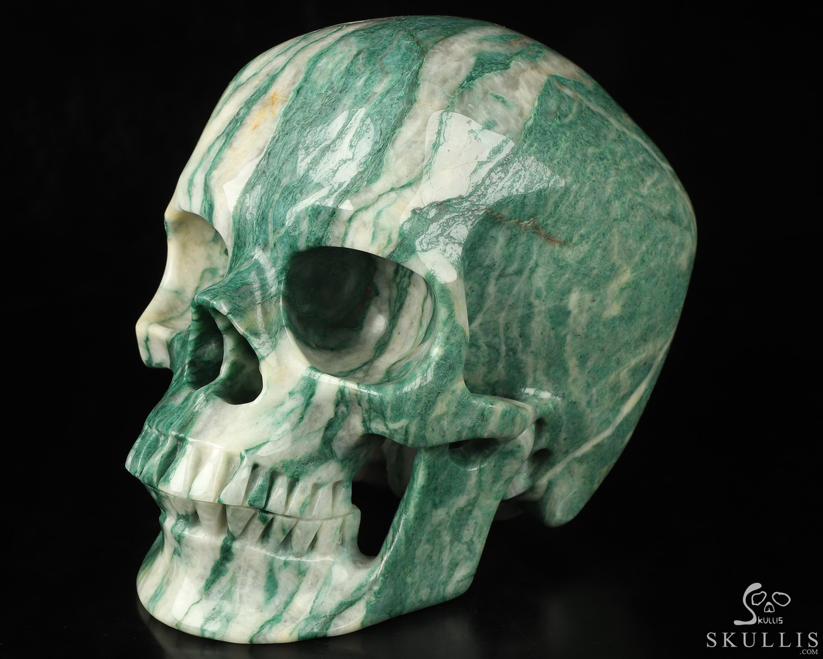 Super Realistic! Lifesized 7.0″ African Green Stone Hand Carved Crystal Skull