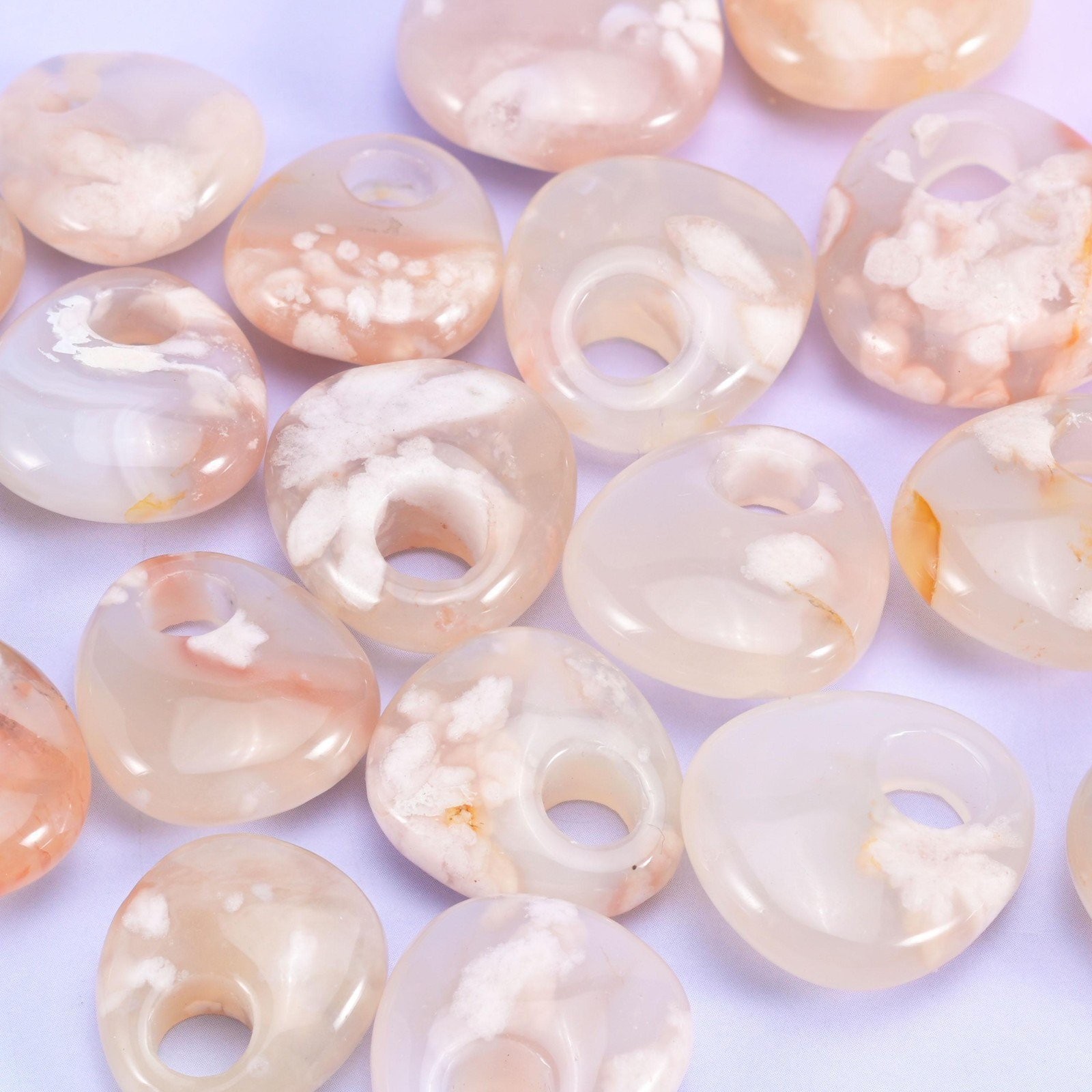 Sakura Flower Agate Crystal Donuts Crystal Pendant Pocket Stones