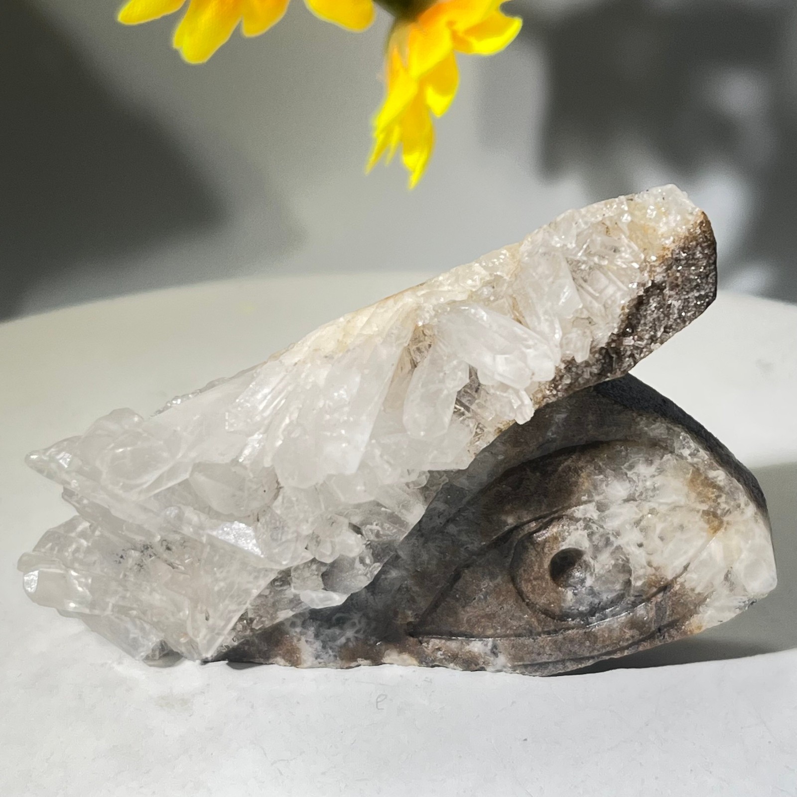64gNatural white crystal cluster carving of God’s Eye
