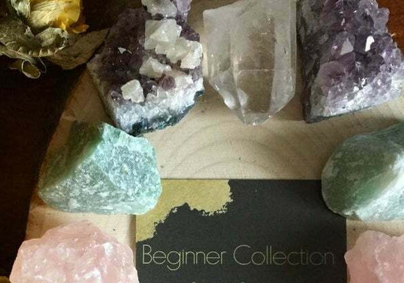 Quartz Crystal Beginner Set Starter Kit w/ 6 Raw Natural Minerals & Stones Geode