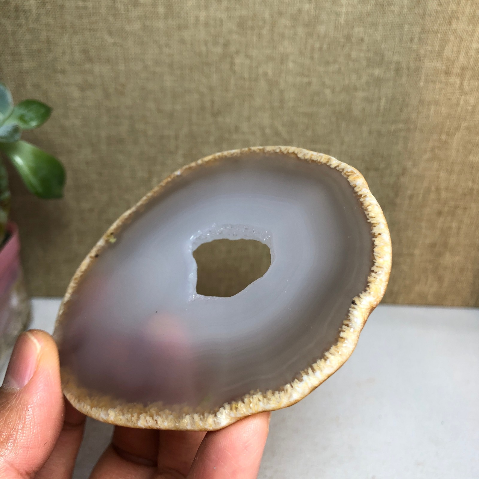 85-73mm Natural agate Slab/Slice quartz crystal pictographic specimen 59g A2086