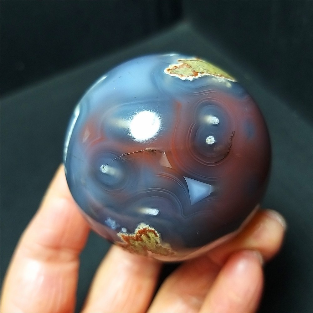 RARE 175.6G Natural Polished colorful Banded Agate Tourmaline Ball Healing A4698