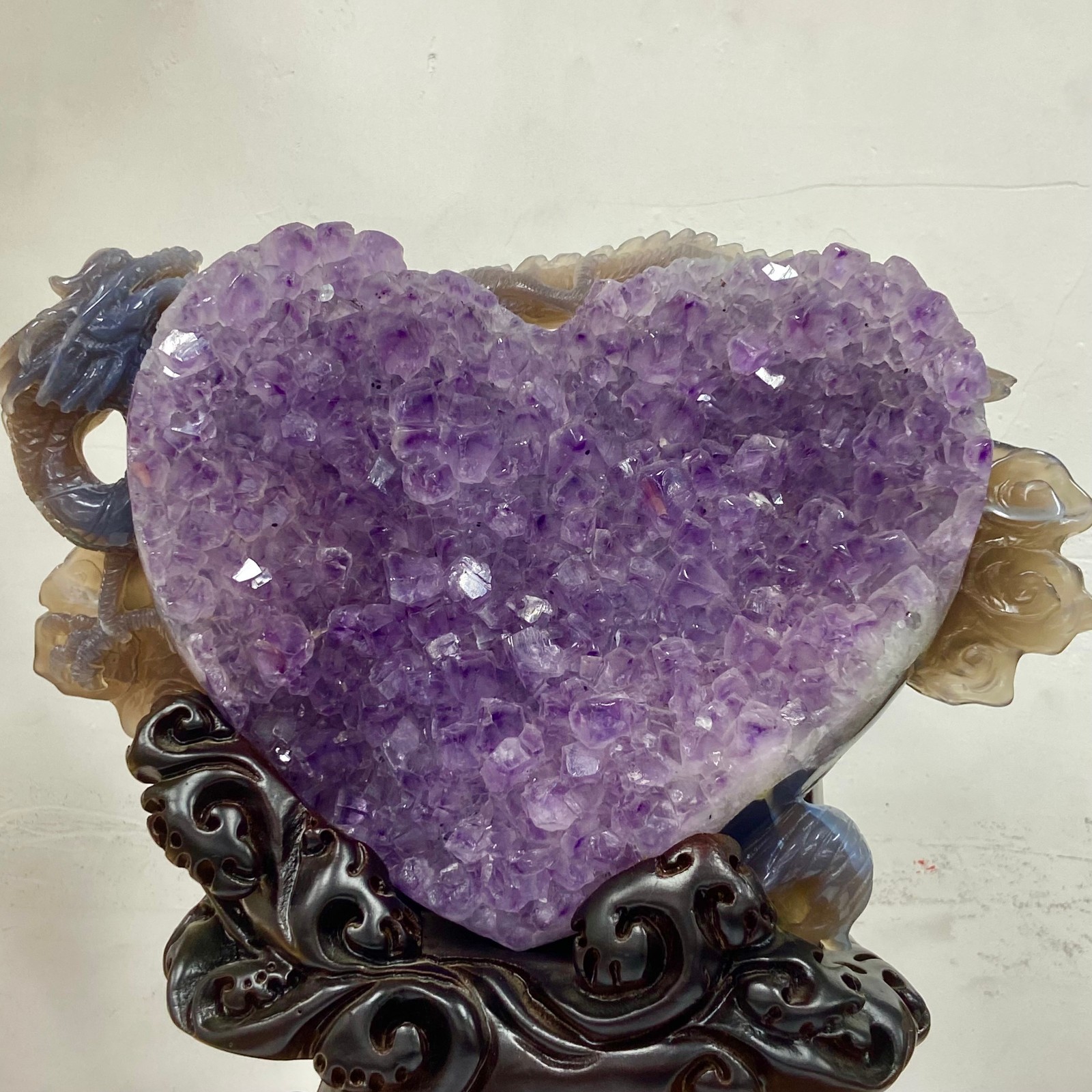 9.21LB Rare Natural Uruguay Amethyst Geode Quartz Crystal agate Carved Dragon