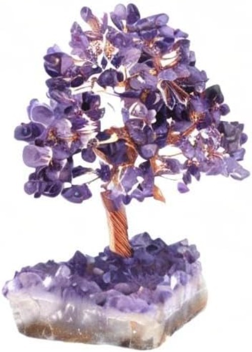 Natural Amethyst Healing Crystal Money Tree on Amethyst Cluster Geode Druzy B…