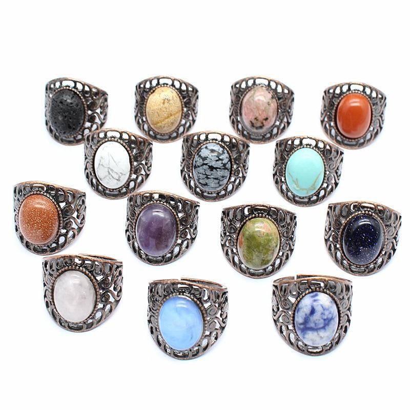 3-5PCS Natural crystal retro style crystal inlaid hollow ring