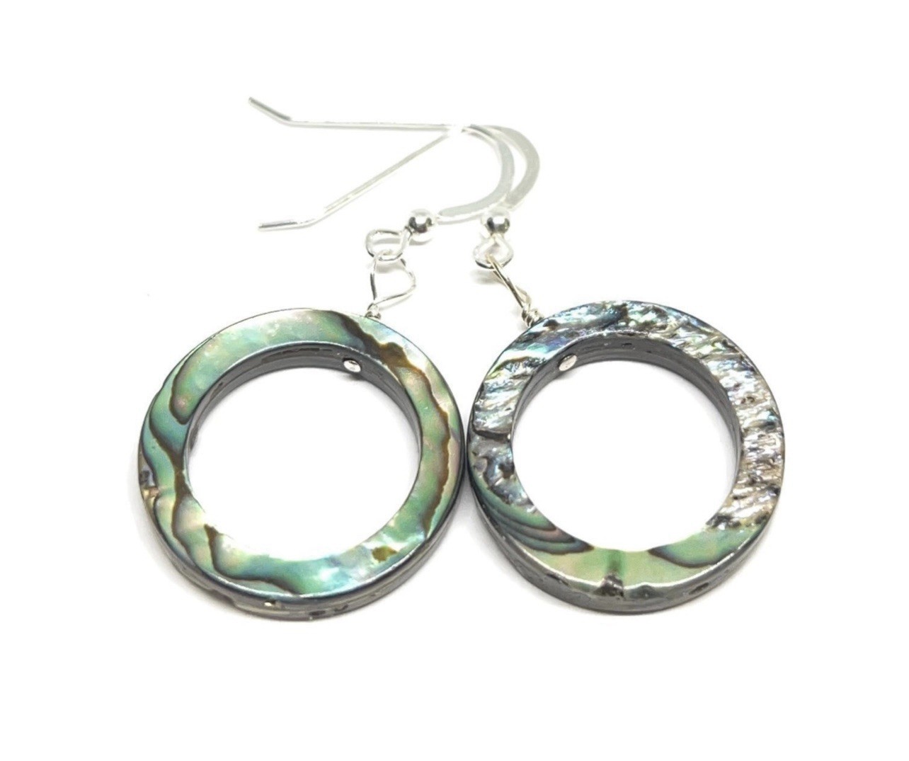 Abalone Genuine Hoop Shell .925 Sterling Silver Earrings GORGEOUS RARE