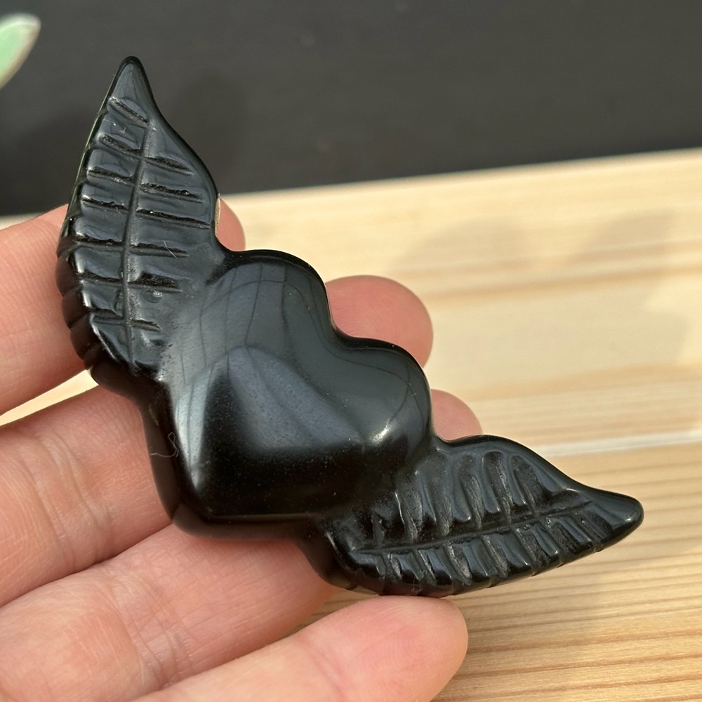 Natural Obsidian Quartz Love Wings Skull Carved Crystal Skull Reiki Healing