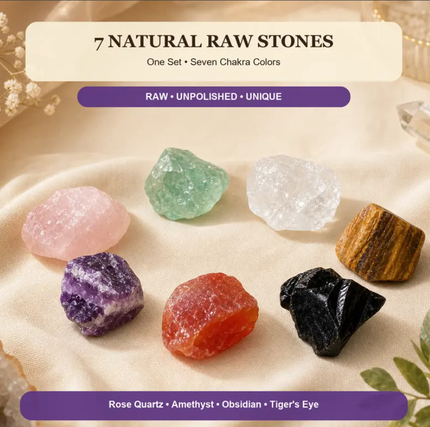 7 chakra natural rough stones set 7pcs natural Healing gemstones for meditation