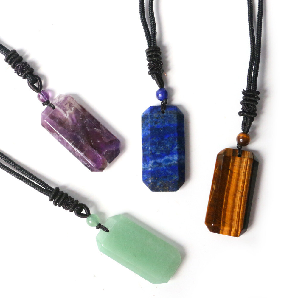Natural Crystal Rectangle Necklace Chakra Stone Square Bead Pendant Healing Gift