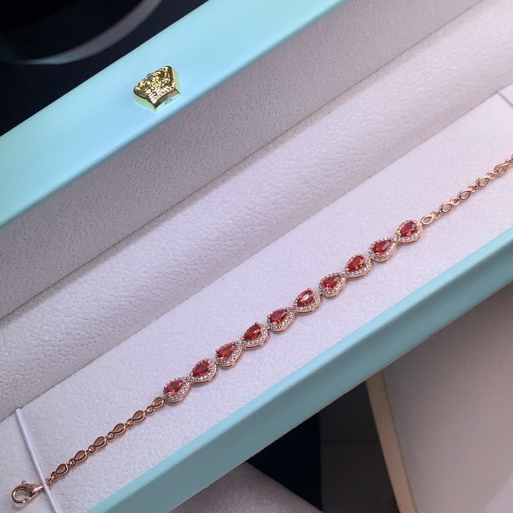 Natura Red Sapphire bracelet Gemstone jewelry S925 Silver Plated 18K Gold Gift