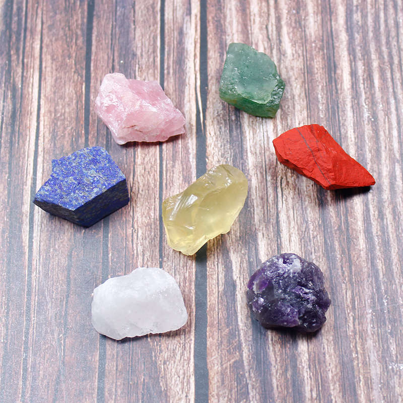 Natural 7 Chakra Quartz Crystal Raw Rough Metaphysical Energy Stone Set W/ Bag