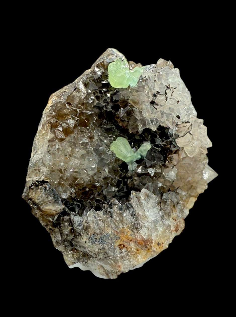 Cuprian Smithsonite On Smoky Quartz : Hilarion Mine . Attica , Greece 🇬🇷