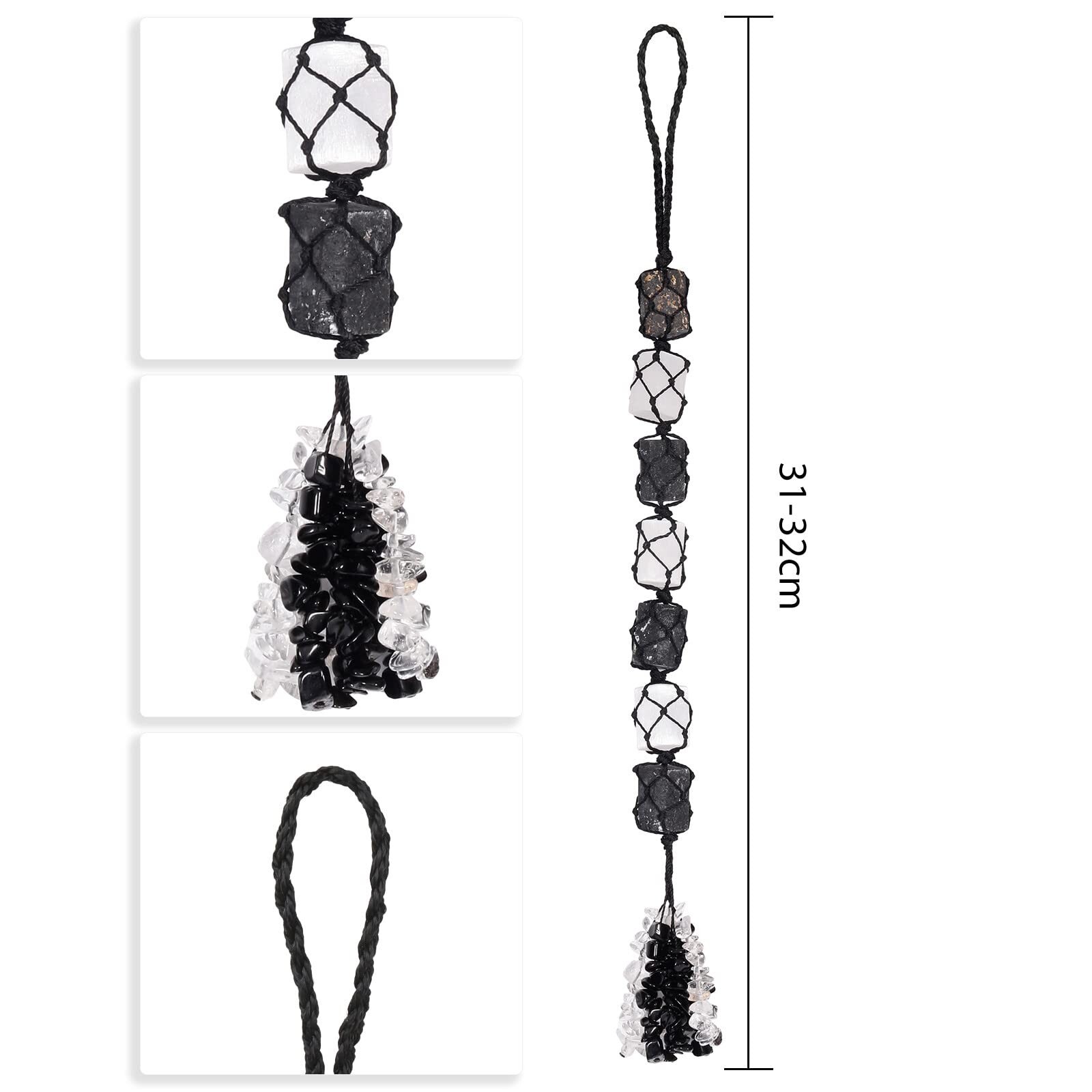 mookaitedecor Black Tourmaline & Selenite Crystal Hanging Ornament with Chip …