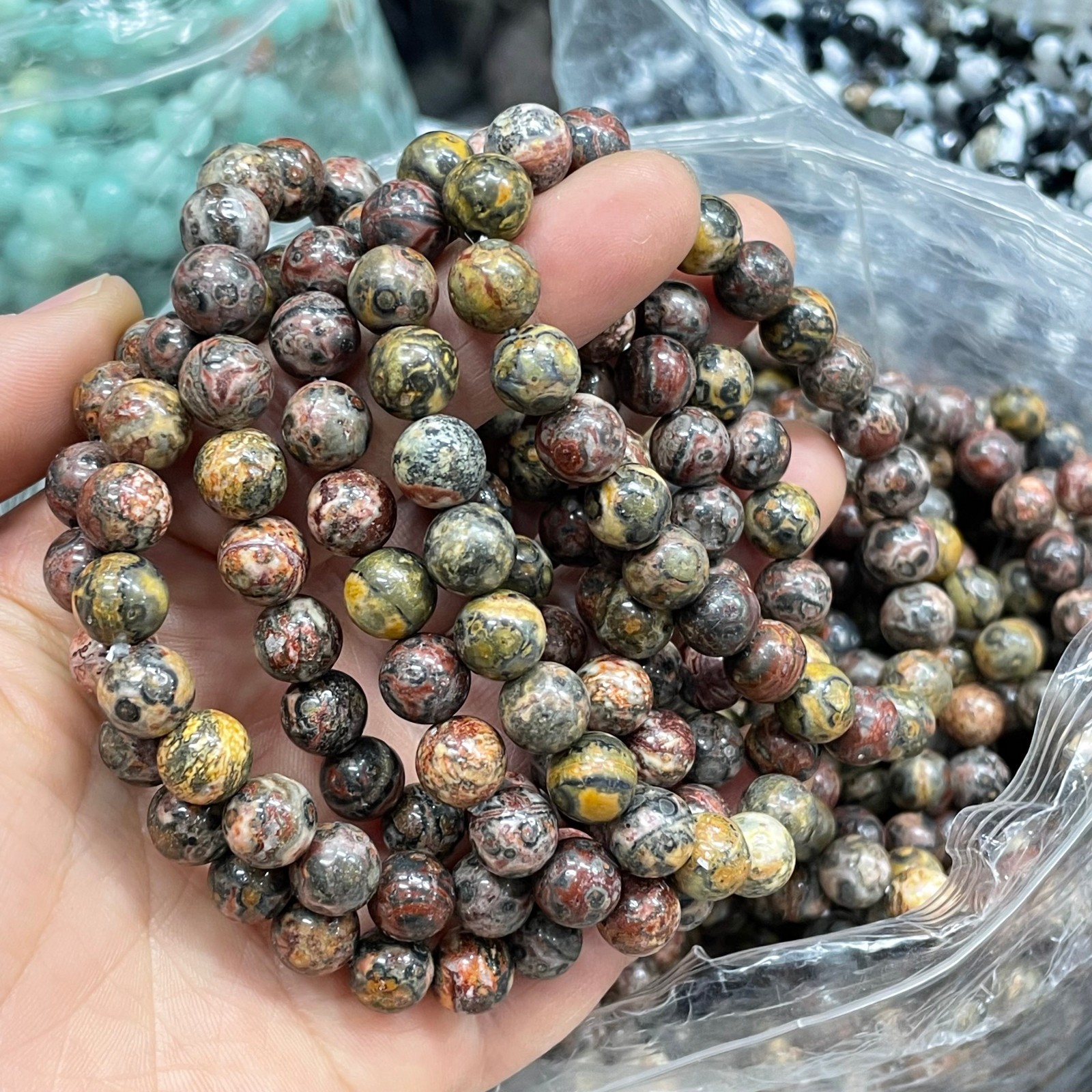 10Pcs 8mm Natural Leopard Jasper stone Quartz Crystal Stretch Bracelet