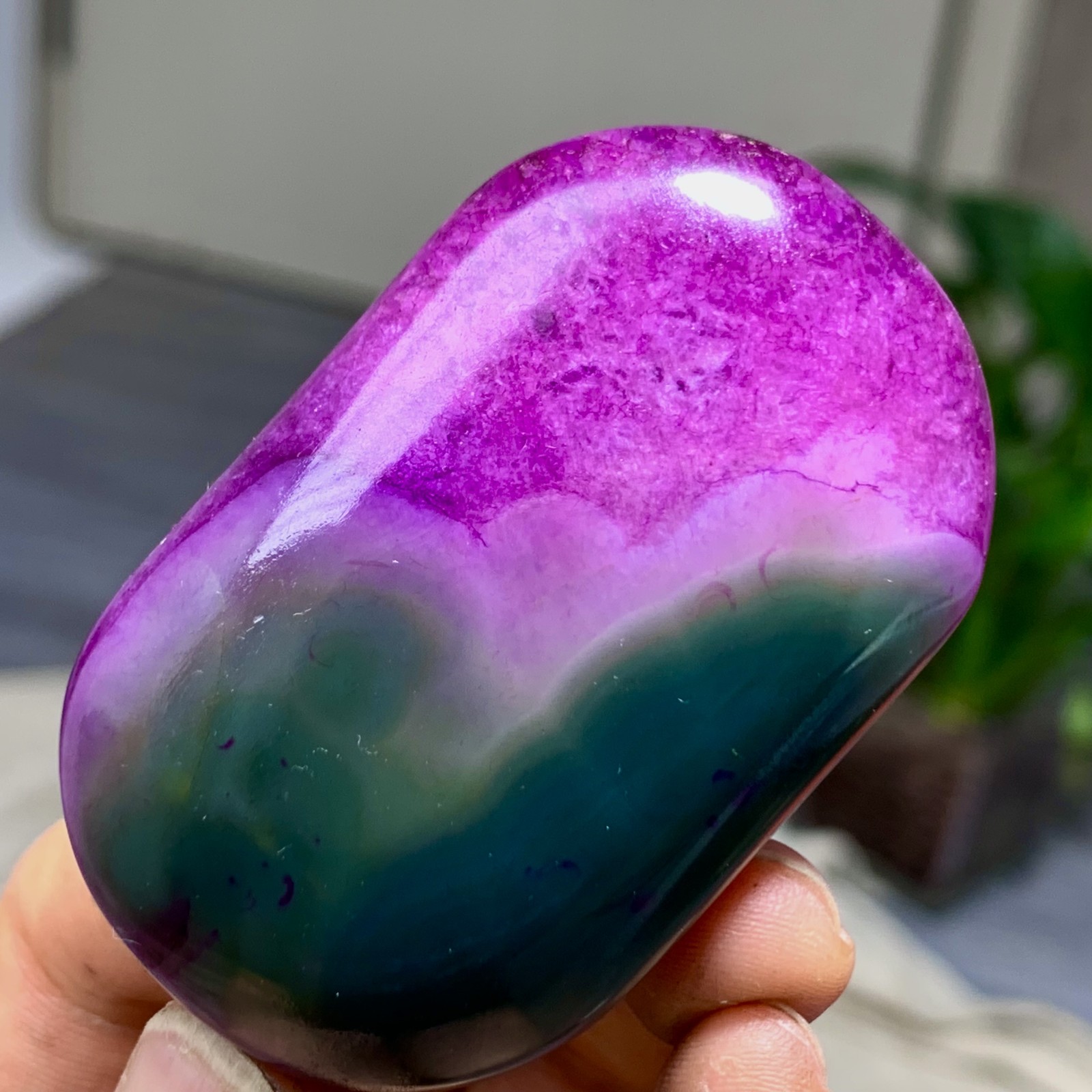 85G Natural colorful agate stripe Crystal mineral oval-shaped form*