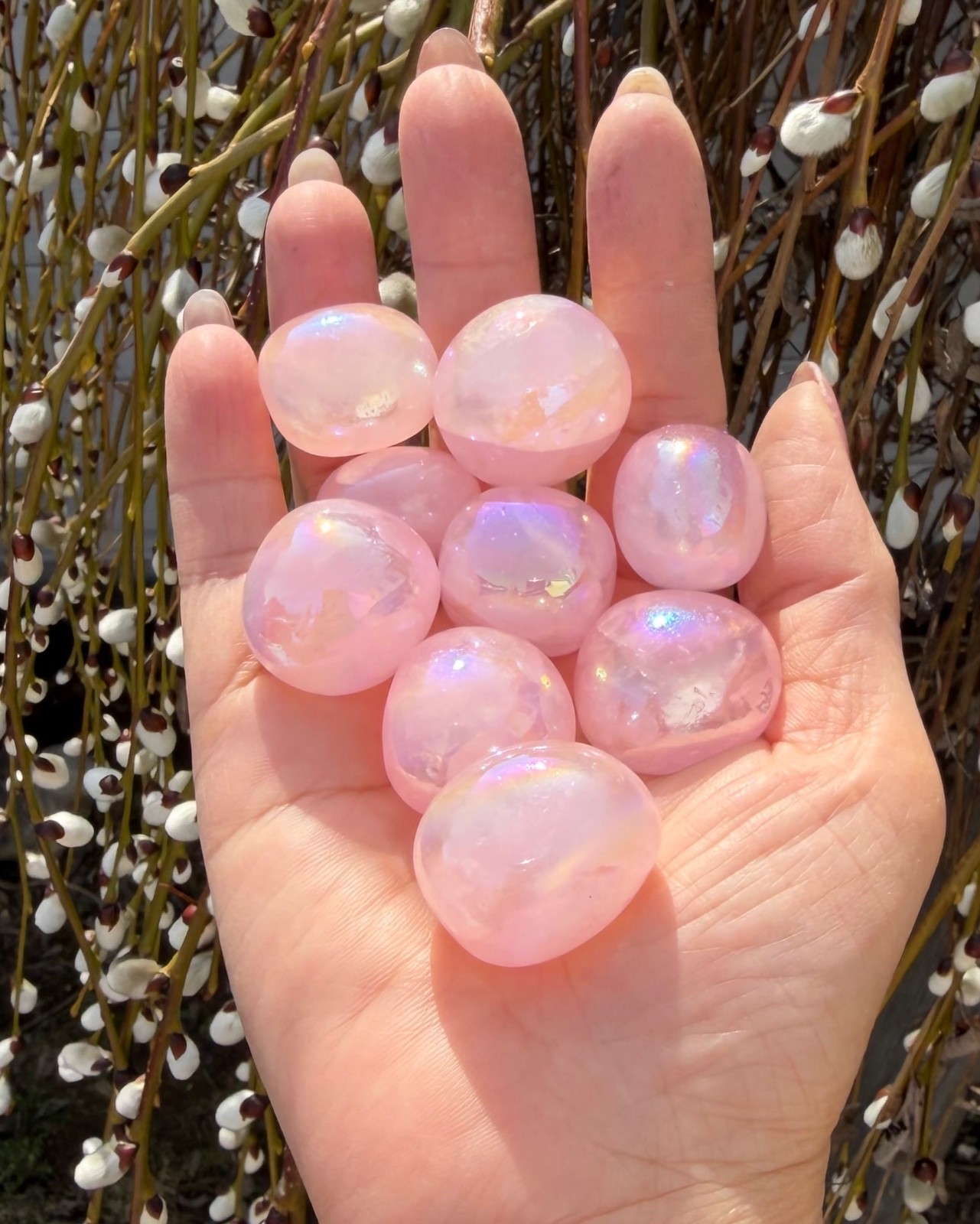 Wholesale Lot 2 Lbs Aura Rose Quartz Tumble Healing Energy