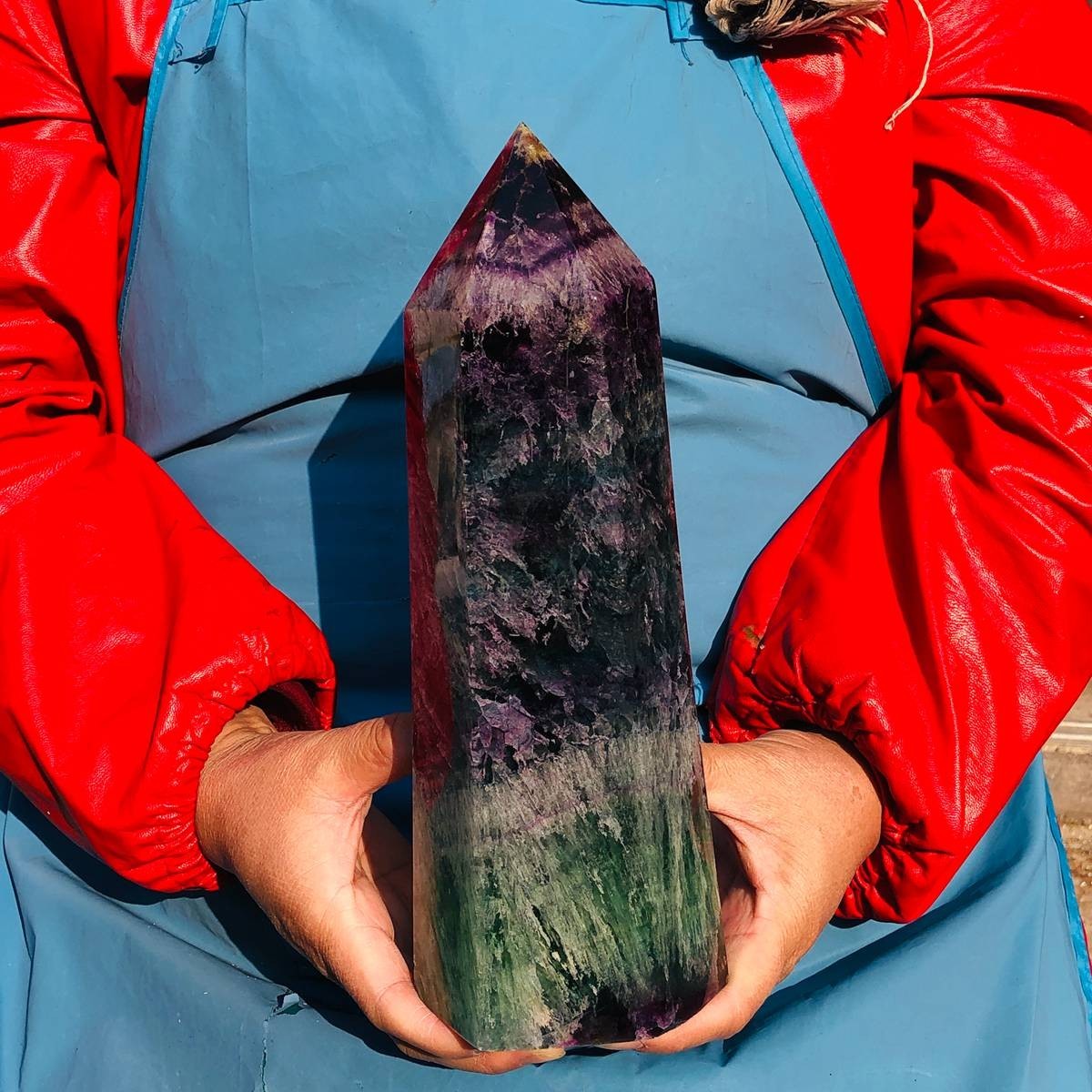 7.08LB Natural Colourful Fluorite Obelisk Quartz Crystal Tower Healing