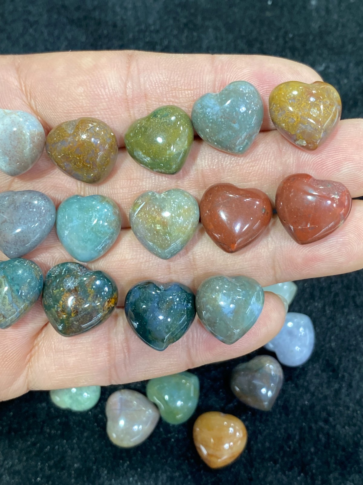 5pcs Natural moss agate Mini Heart hand-carved quartz crystal reiki healing