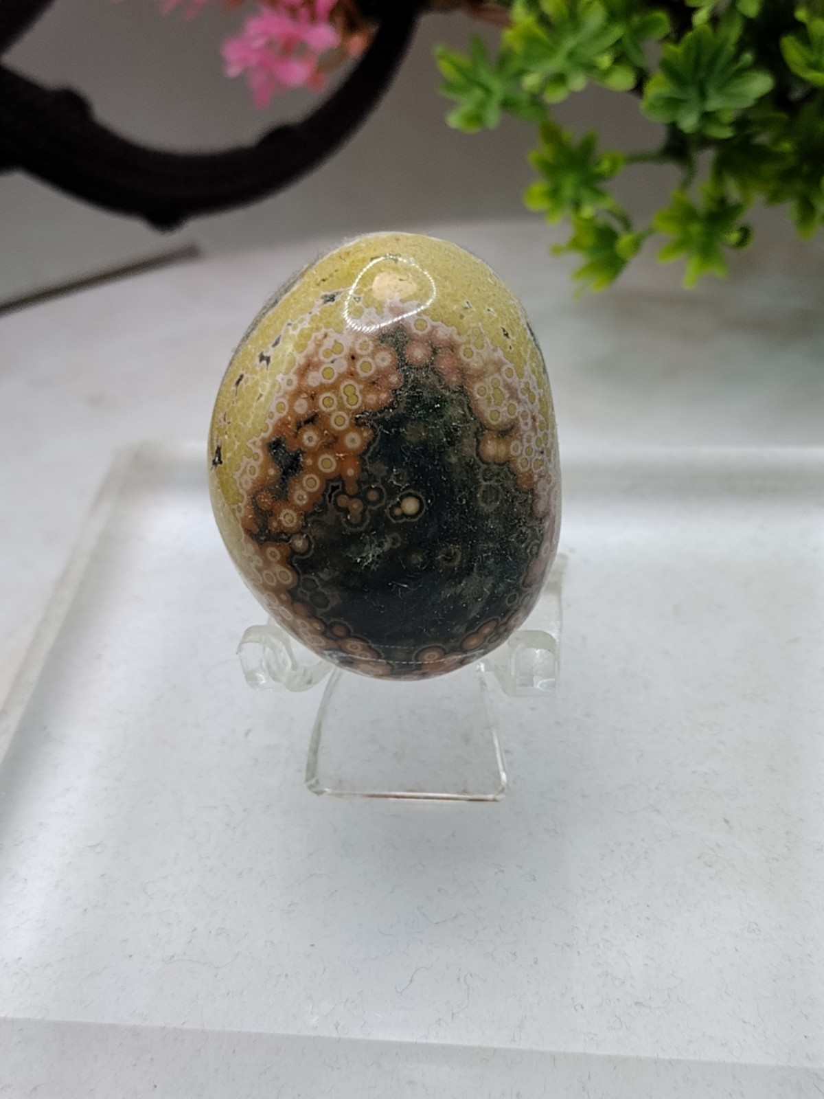 Beautiful Old Stock Ocean Jasper Palm Stone 1-1/2 Inch