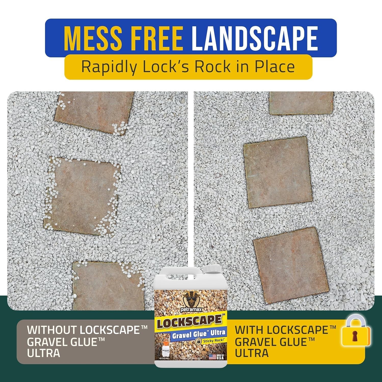 Lockscape Gravel Glue 1 Gal: Ultra Strong, Non-Toxic, Clear Drying Rock Adhesive