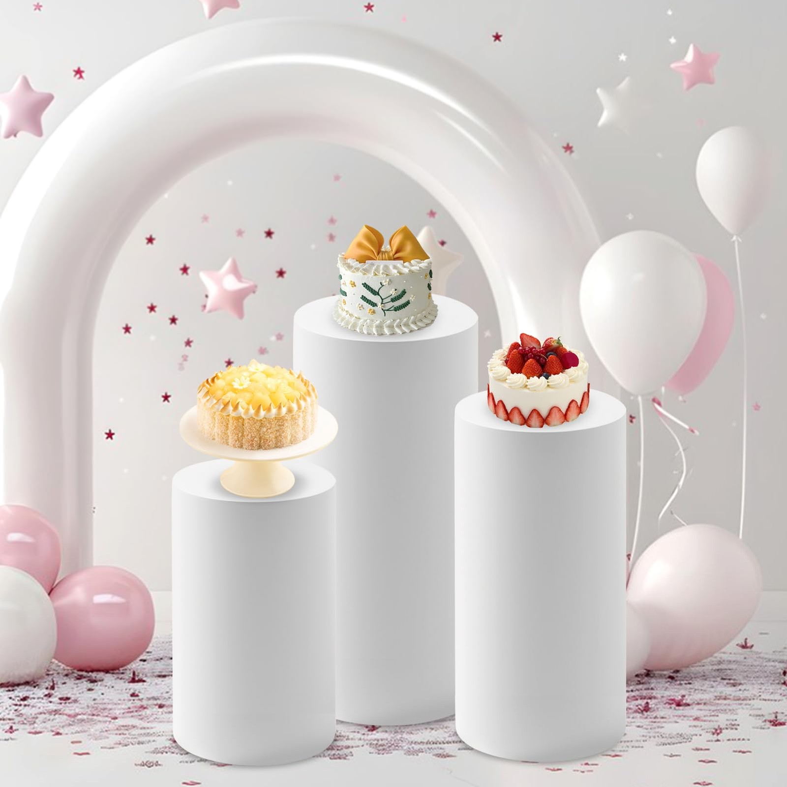 Spandex Cylinder Stand Covers for Party 3Pcs Pedestal Covers,White