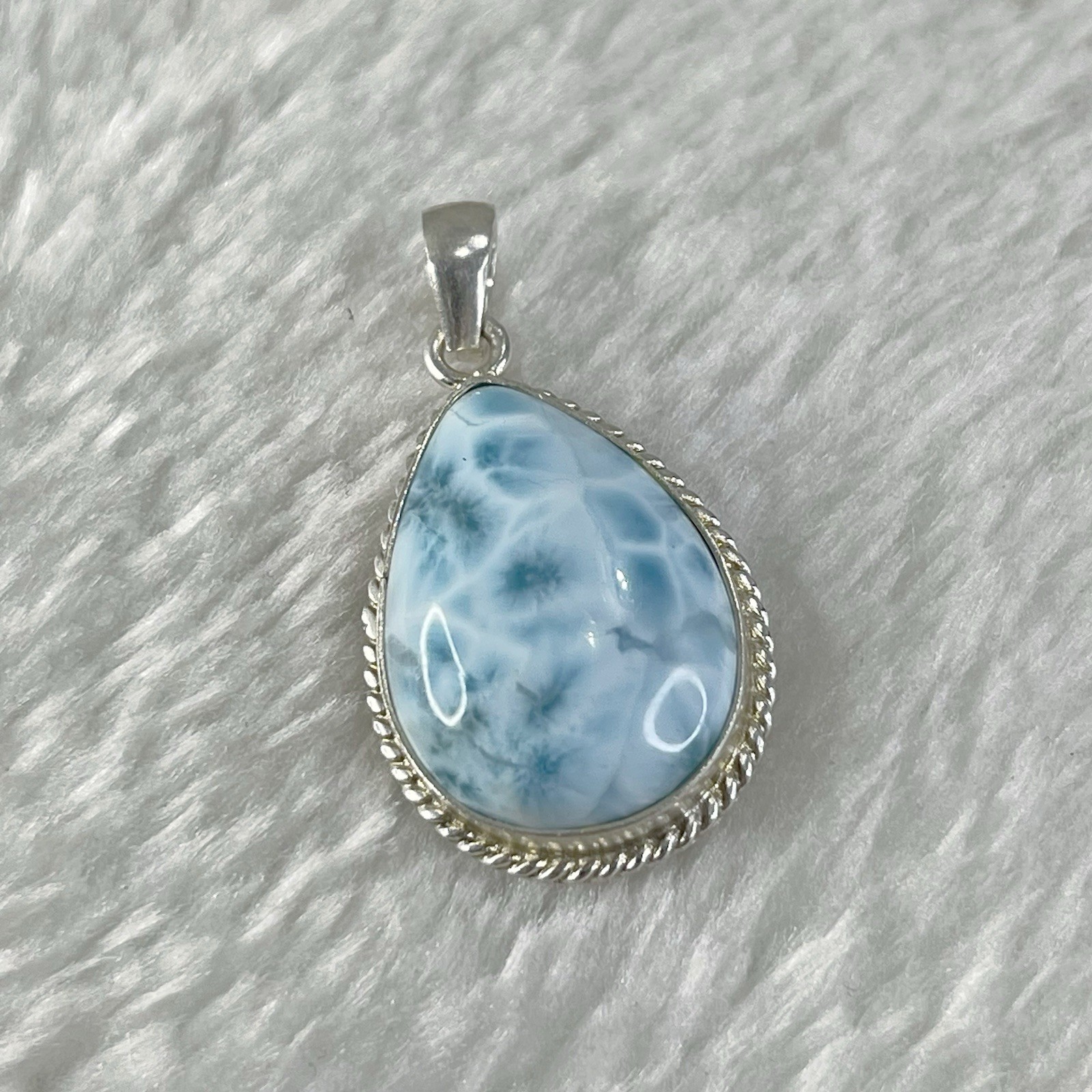 12g Larimar Ocean Drop Pendant, Handcrafted Sterling Silver Dominican Jewelry,