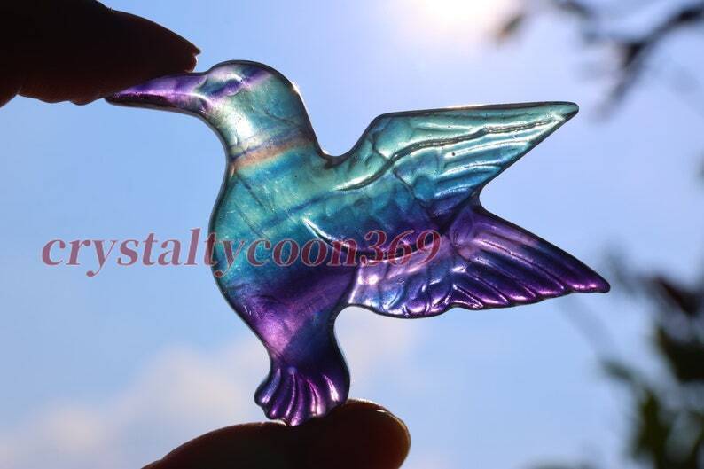 2″ Carved Natural Fluorite Humming Bird Reiki Crystal Skull Decor Crystal Gift