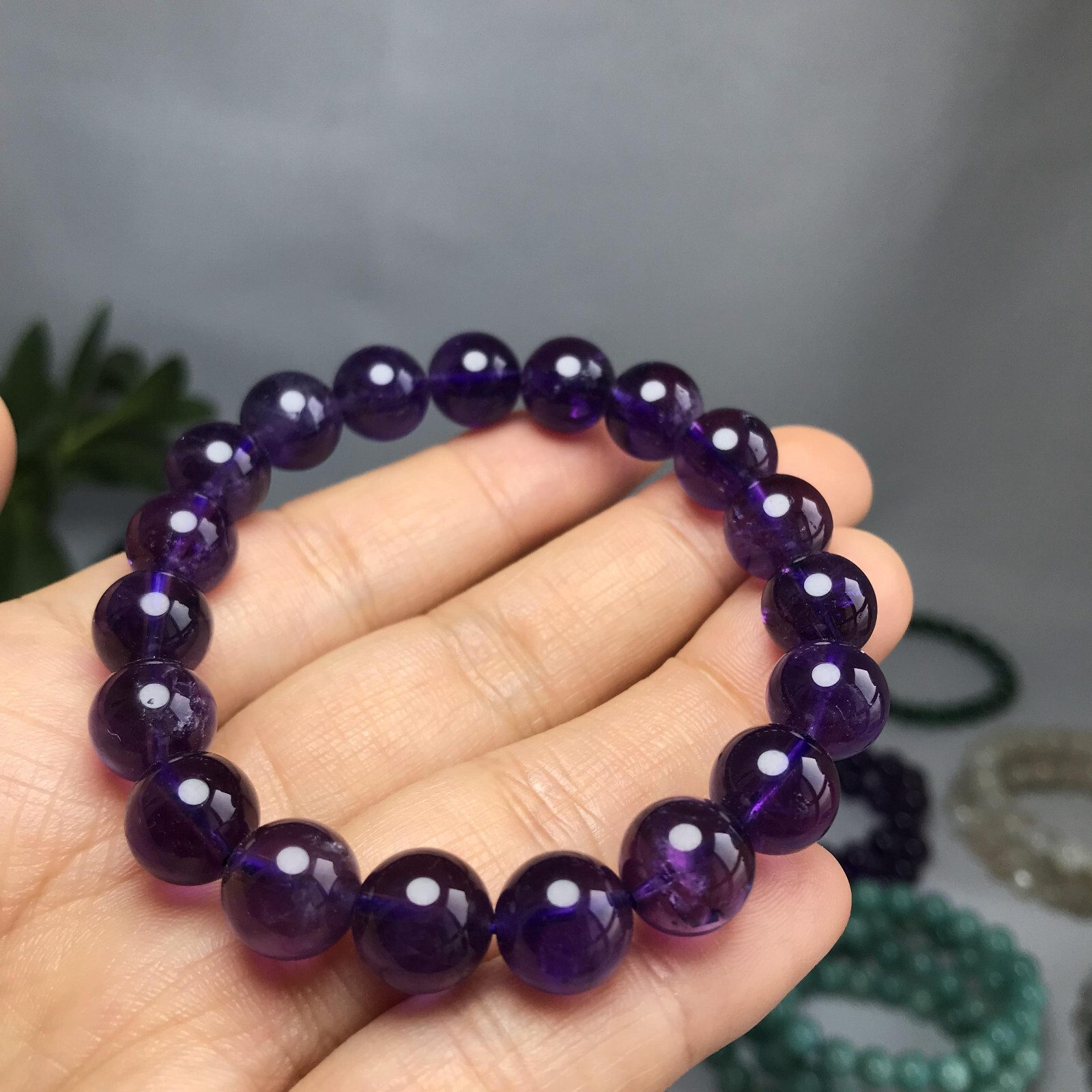 10mm Top Natural amethyst gemstone Crystal chain beads bracelet 29g A5267