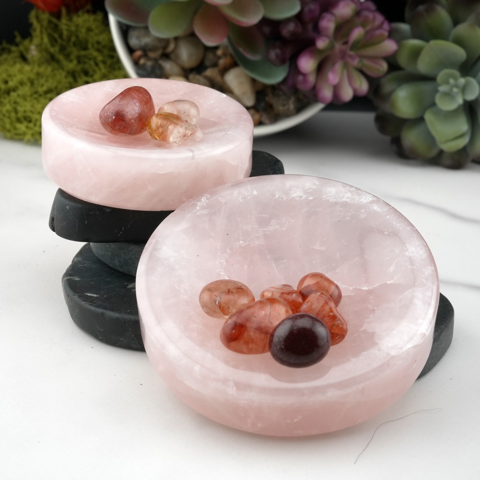Natural Rose Quartz Crystal Bowl Spiritual Healing Stones Pink Jewelry Dish Gift