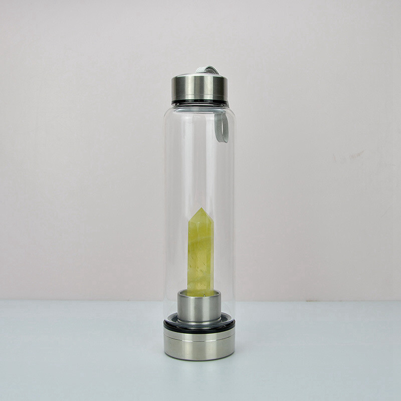 Natural Yellow Citrine Crystal Elixir Water Bottle Quartz Stone Wand Obelisk Cup