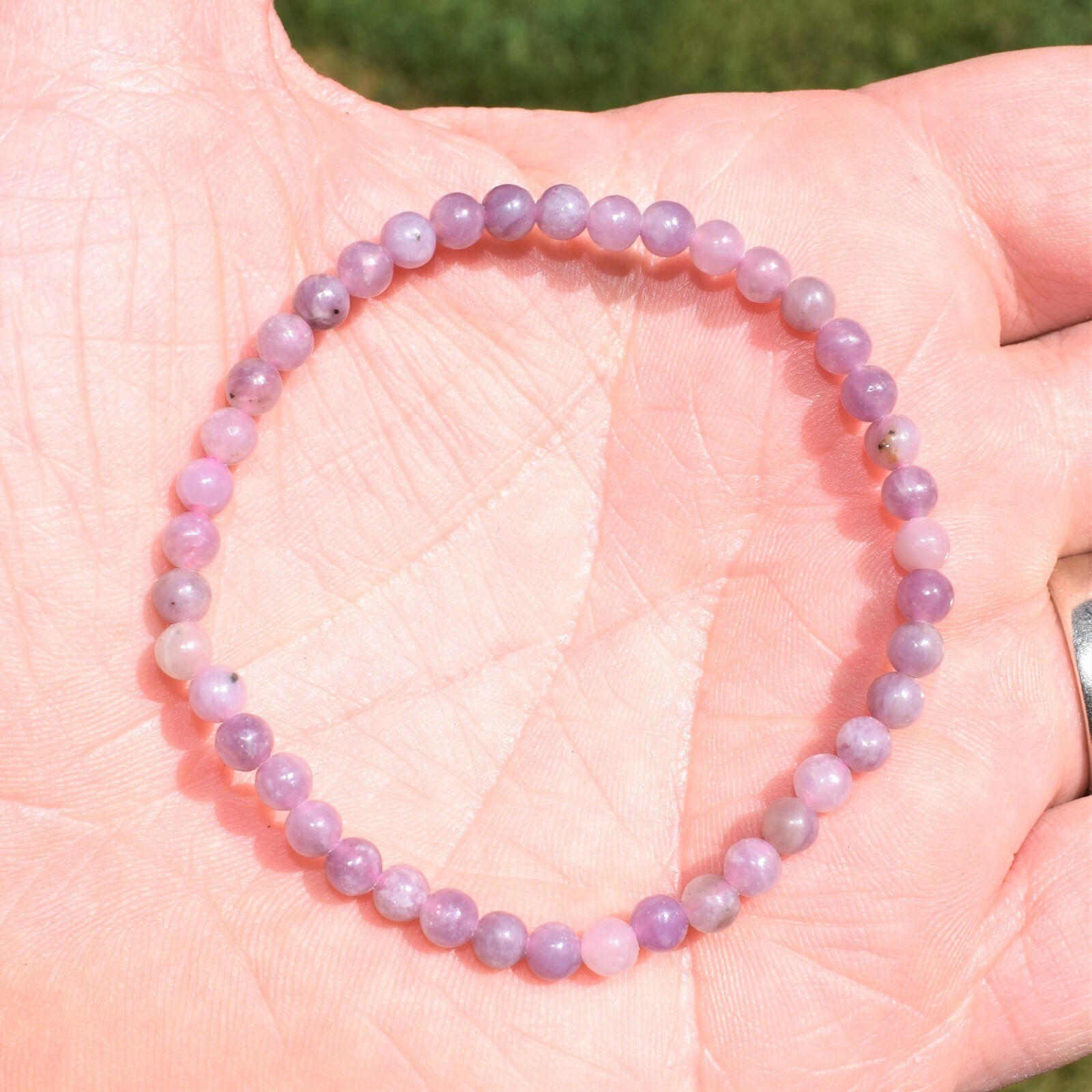Premium CHARGED Lepidolite Crystal 4mm Bead Stretchy Bracelet + Selenite Heart