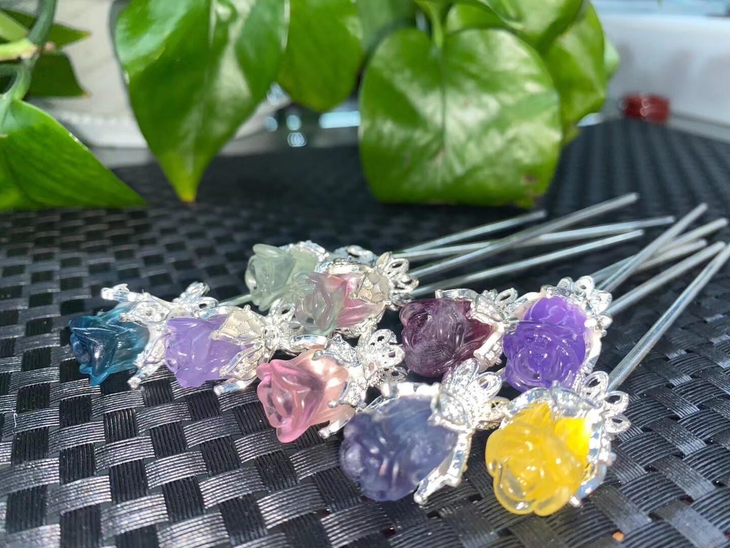 5PC Natural Mix fluorite quartz crystal rose flowers carved reiki healing random