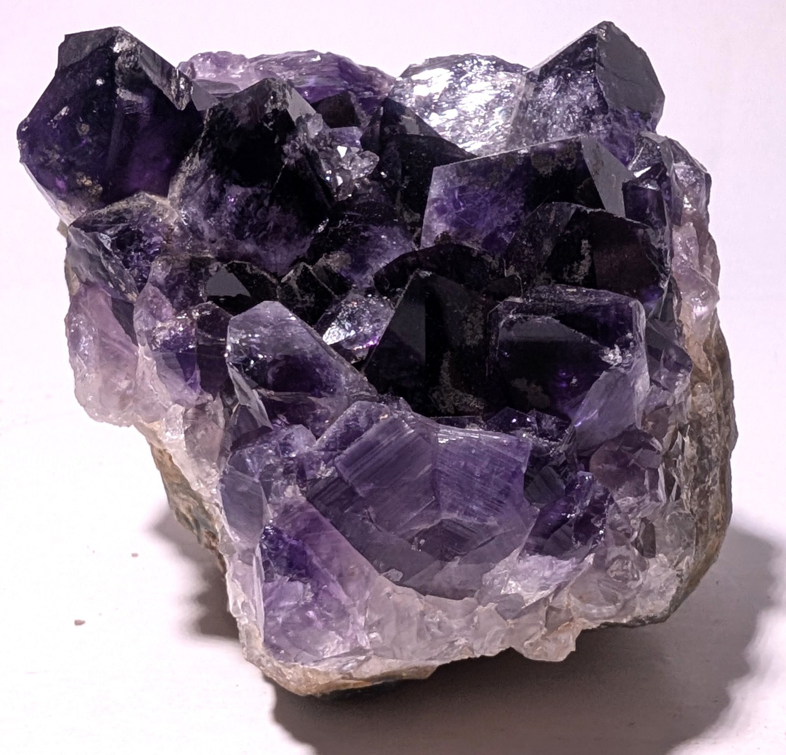 Amethyst Cluster Attached To Banded Matrix Deep Purple To Cloudy Quartz 10.2 oz