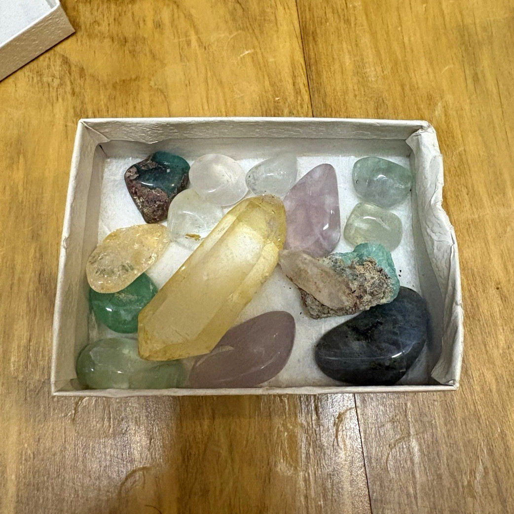 Mixed Assorted Polished Stones & Crystal Point Lot, Mixed Shape, In Box