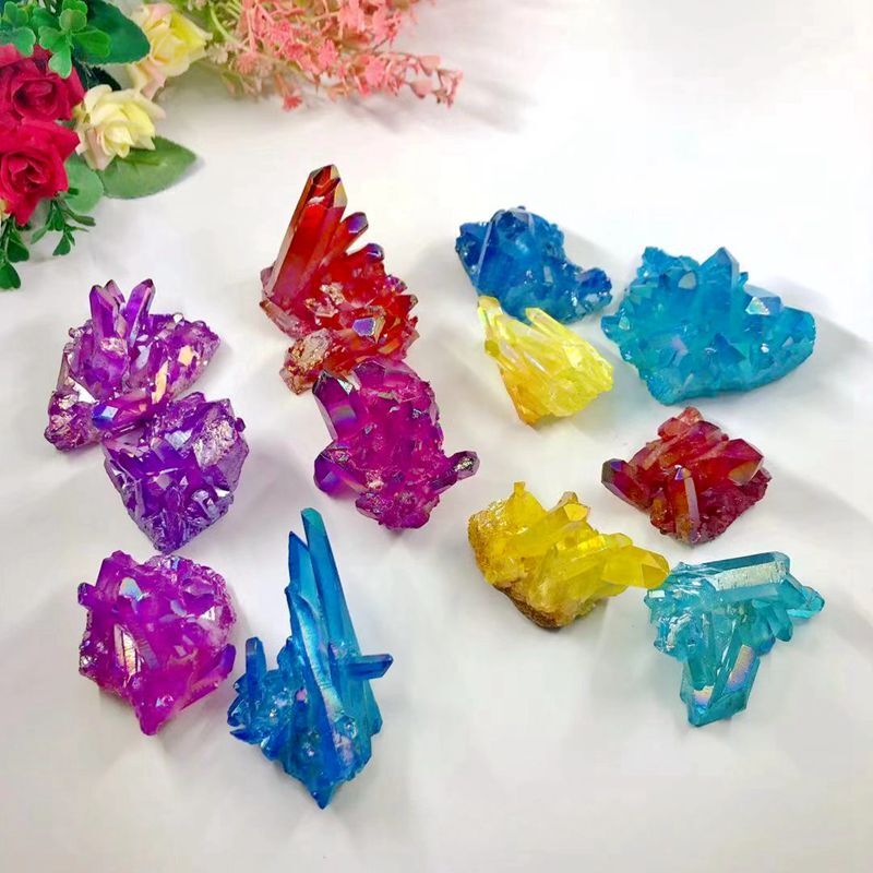 Natural Quartz Angel Aura Titanium Crystal Cluster Healing Rough Stone Specimens