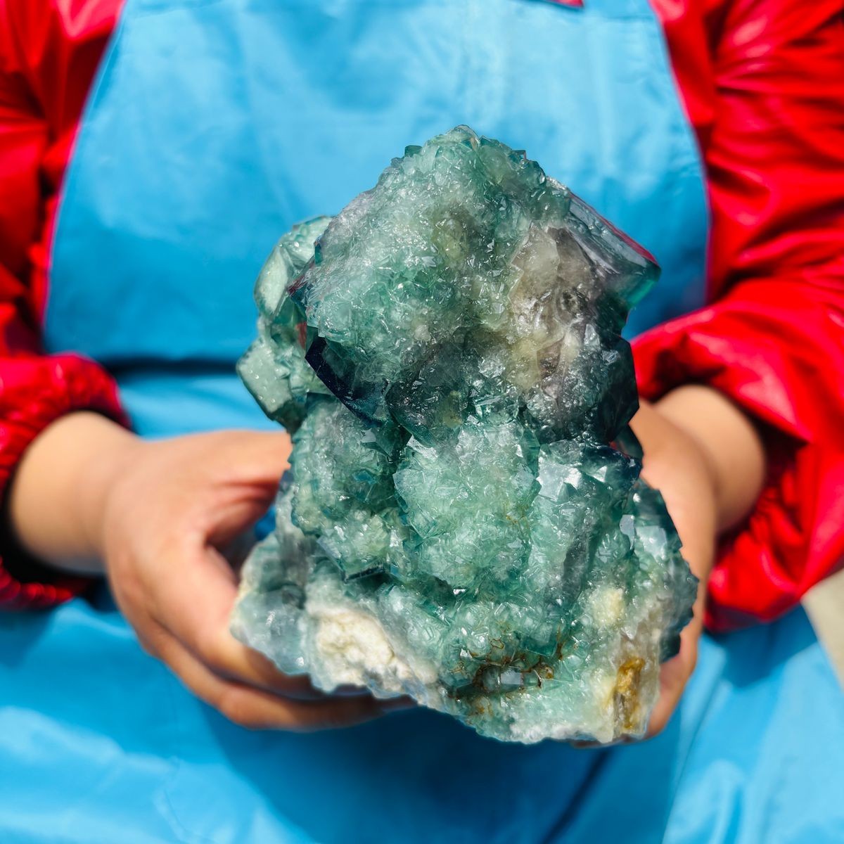 1790G Natural BLUE-green purple Cube Fluorite Mineral Crystal Specimen/China