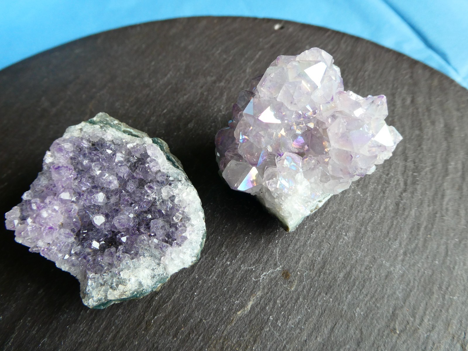 Aura Amethyst Crystal Cluster Multi Points Uruguay & Amethyst Cluster Bed Brazil