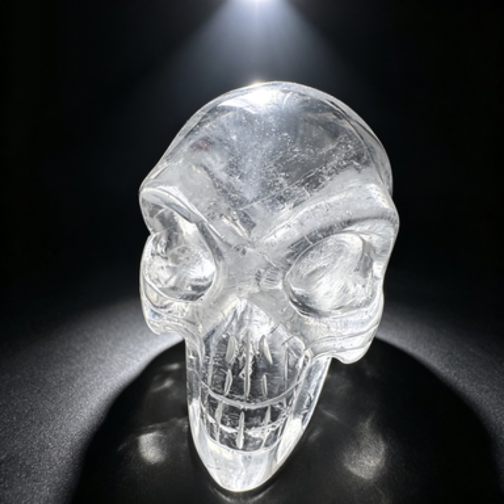 Hand Carved Natural Clear Quartz Alien Skull Figurine Polished Crystal Desk Deco