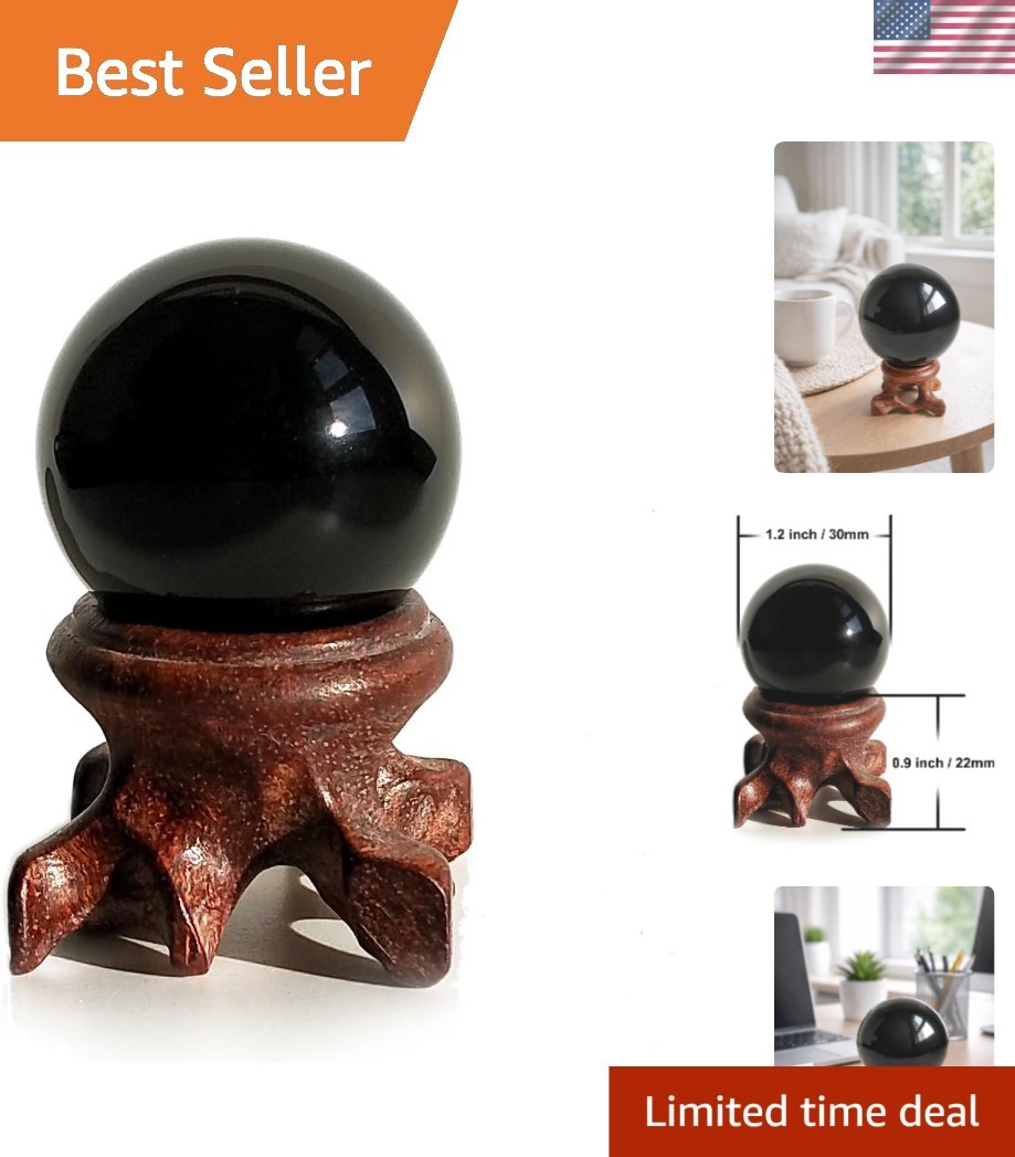 Elegant Black Obsidian Sphere with Stand, Ideal for Meditation & Energy Balance