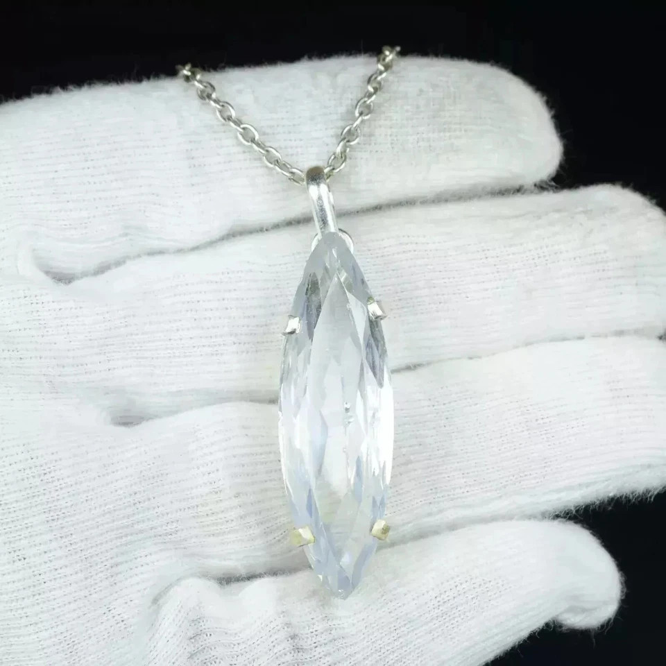 Natural Certified 90 Ct+ Marquise White Zircon Pendant 925 Silver Gemstone