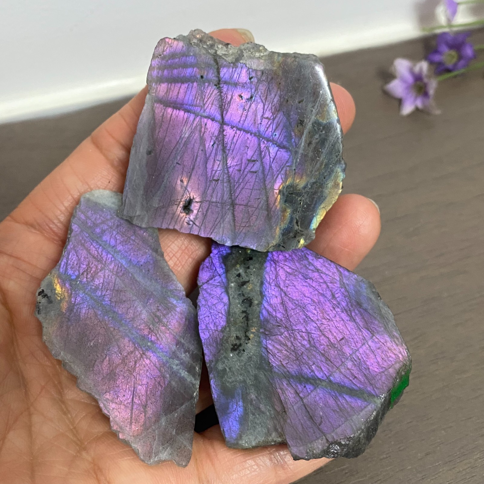 131g 3Pcs Top Labradorite Crystal Stone Rough Mineral Specimen Healing