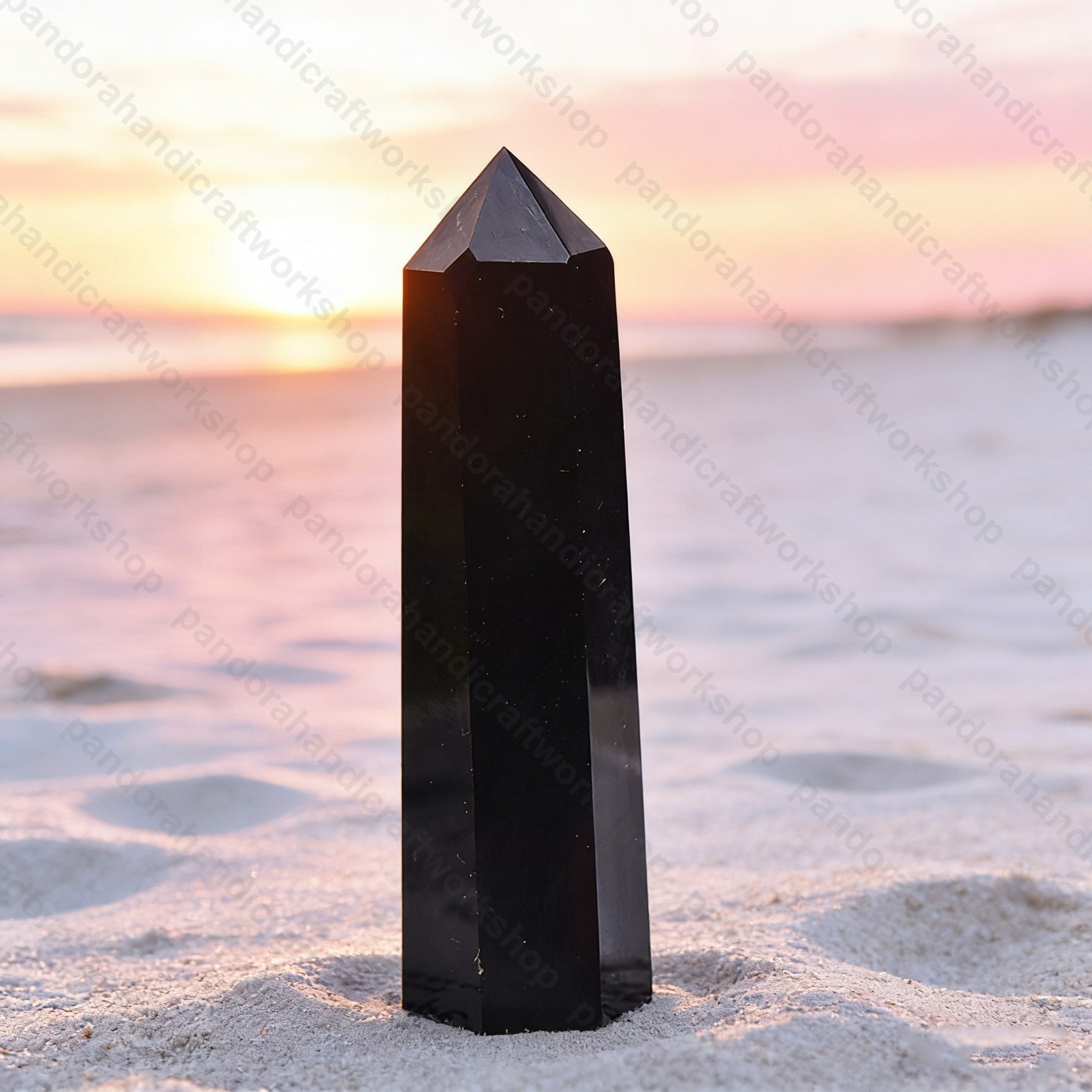 Natural Black Obsidian Tower Point Healing Crystal Obelisk Gemstone Tower Wand