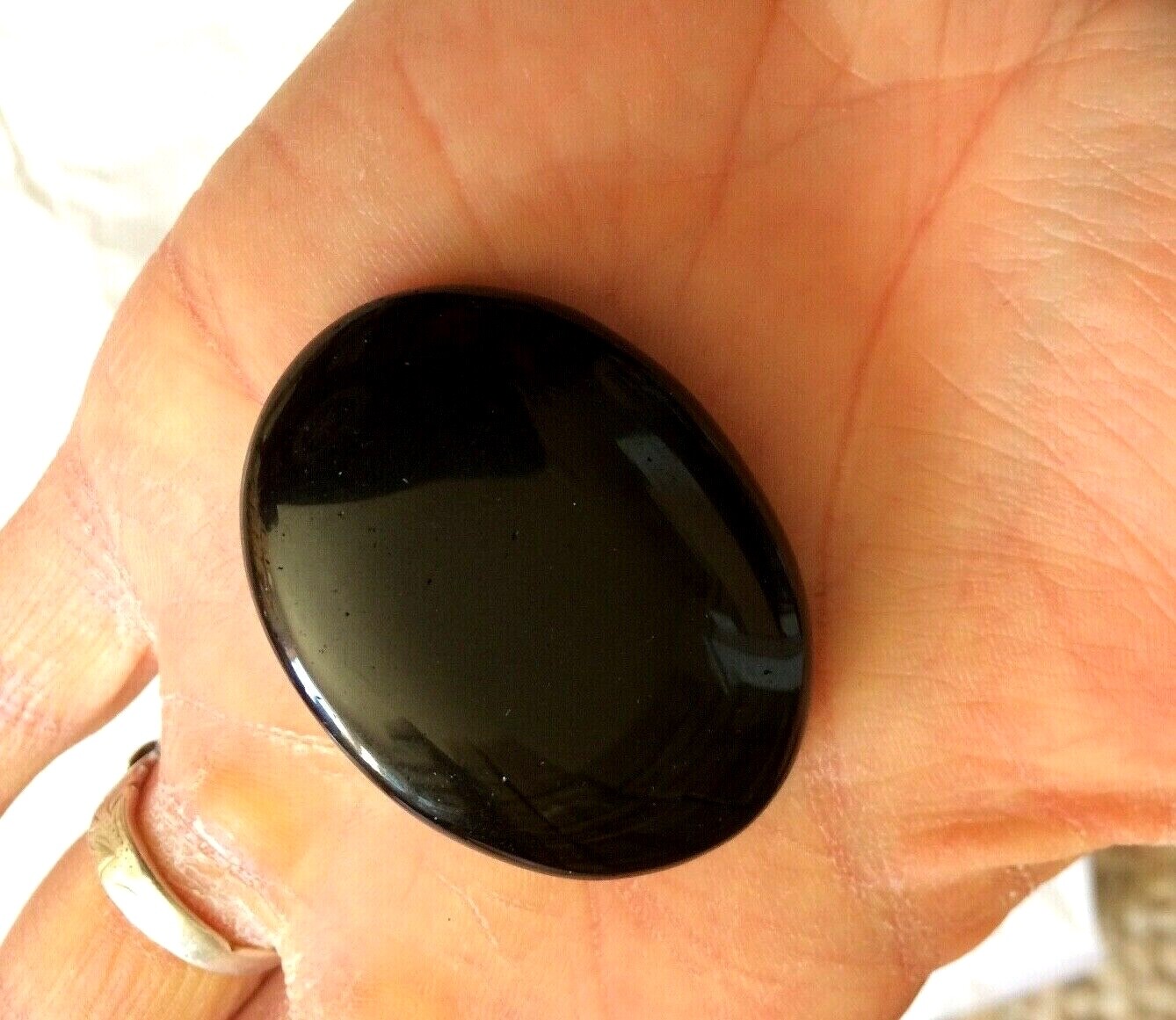 Natural Black Tourmaline Palm Stone Rock Crystal Healing Reiki Polished Worry St