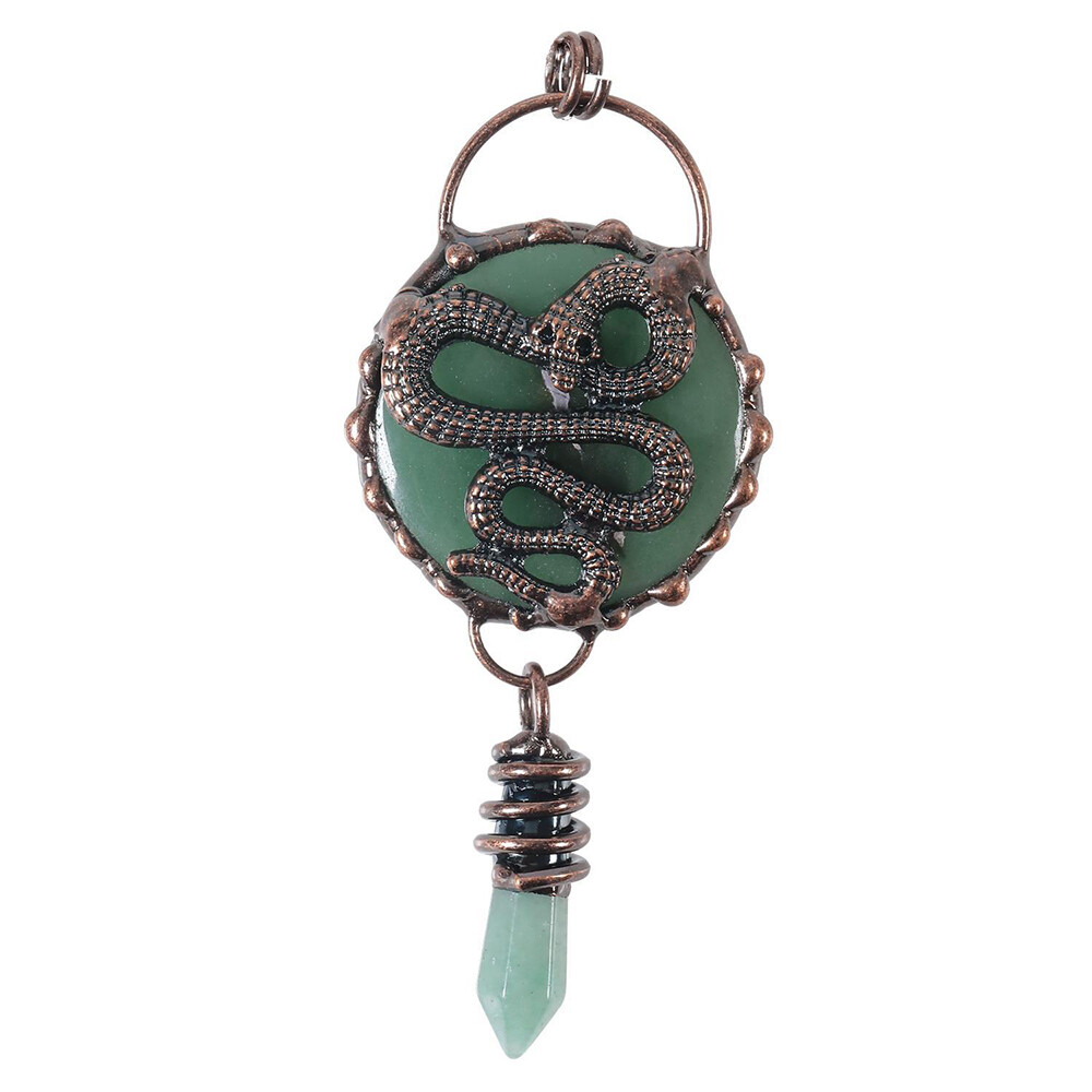 1PC Natural Green Aventurine Pendant Quartz Disc Hexagonal Snake Pattern Welding