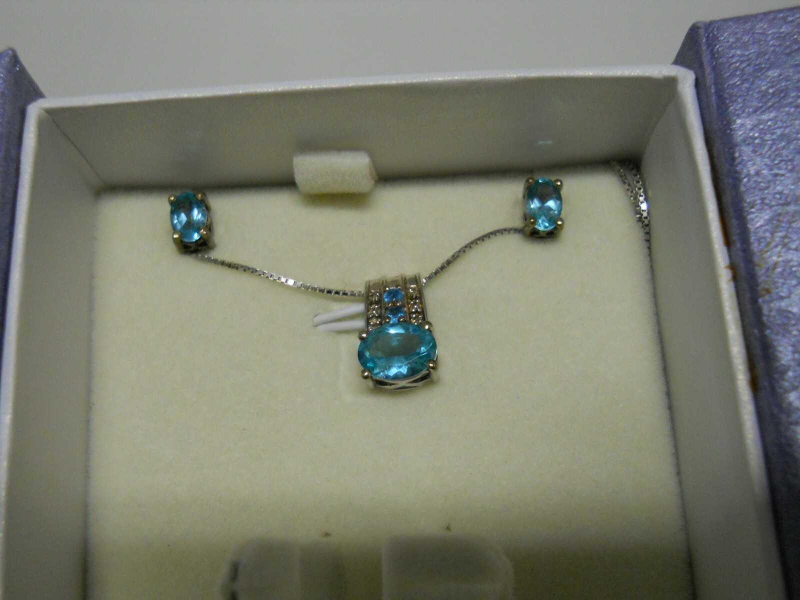 Sterling Silver Blue & Aqua Apatite Jewelry Set Necklace & Ring Size 7.5 #853