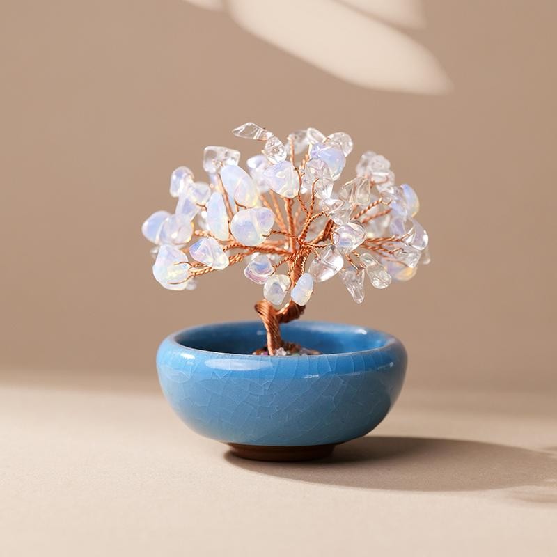 Natural Crystal Money Tree Copper Wire Feng Shui Home Decor Energy Stone