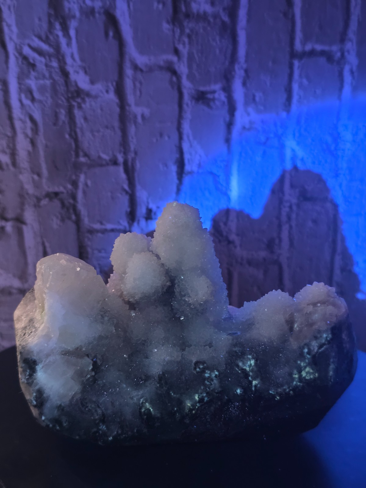 Large White Druzy Quartz Calcite Crystal Bowl UV Reactive Display Specimen 1.21k