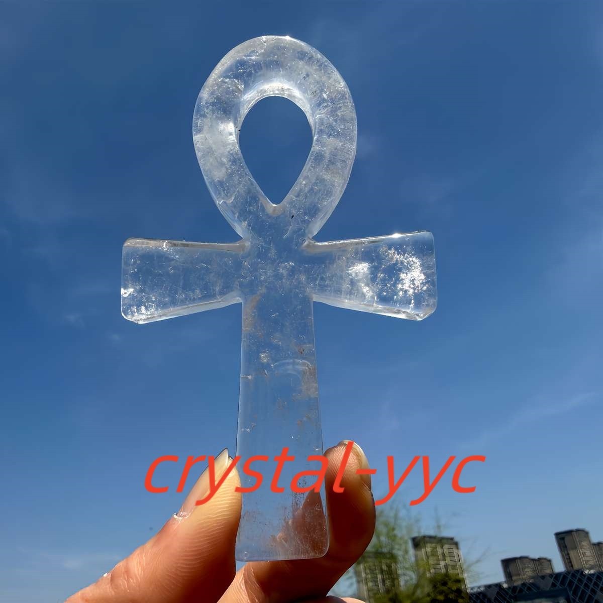 4.3″ Natural Quartz Crystal Cross Carved Crystal Ankh Reiki Healing Gift